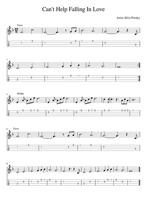 Can T Help Falling In Love Elvis Presley Ukulele Tab FINGERSTYLE GUITAR