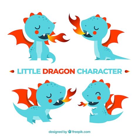 Baby Dragon Character Collection With Flat Design Free Vector