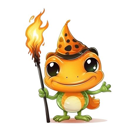 Cute Halloween Pumpkin Head Frog Illustration Carrying A Torch