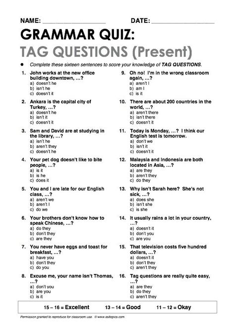 Tag Questionspresent Grammar Quiz English Grammar English Grammar