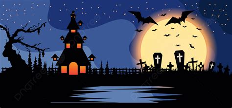 Halloween Night Background With Haunted House On The Lake With Blue Background Horror Evil