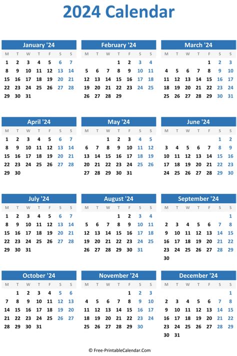 2024 Yearly Calendar