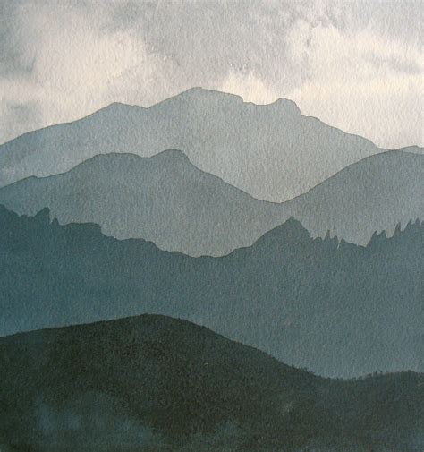 Watercolor Mountains Depth Dark Grey White Washes Watercolor