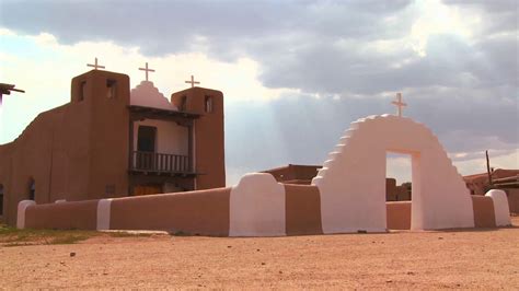 An Old Adobe Church Stands At The Taos Pueblo In New Mexico Stock