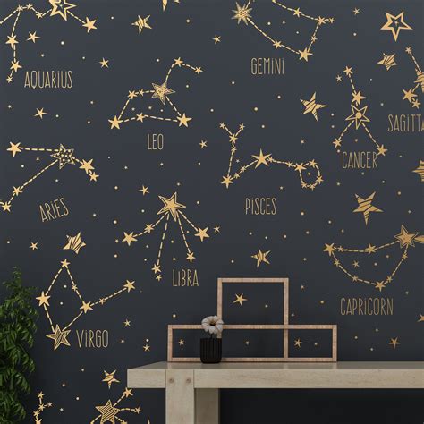 Hand Drawn Zodiac Constellations And Star Decals Large Collection Wall