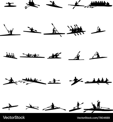 Rowing Silhouette Set Royalty Free Vector Image