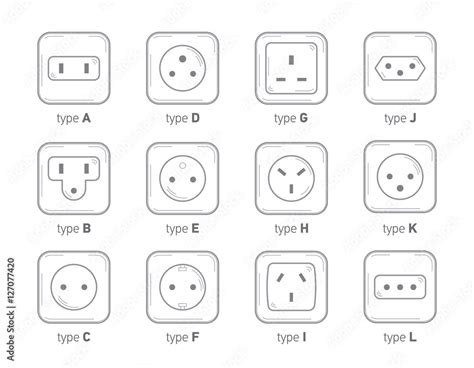 Different Type Power Socket Set Vector Isolated Icon Illustration For