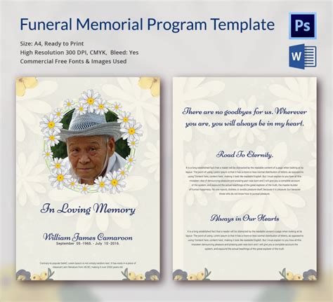 Free Funeral Program Template Photoshop Templates Printable Download
