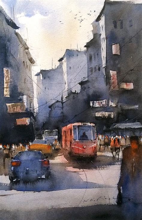 Cityscape Art Watercolor Painting By Nitin Singh Pixels