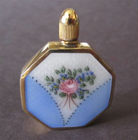Wonderful Art Deco Guilloche Perfume Bottle Stunning Blue Enamel With