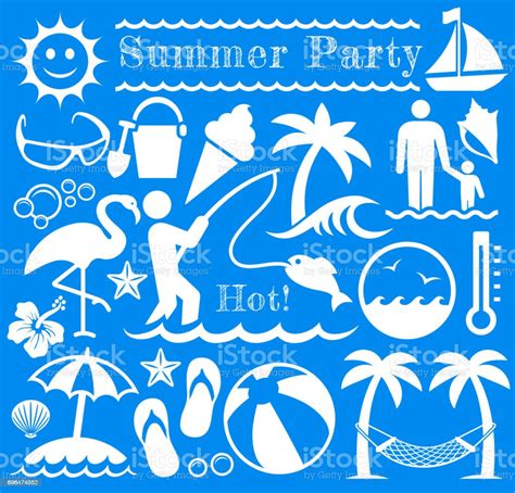 Summer Beach Day Vector Pattern On Blue Background Stock Illustration