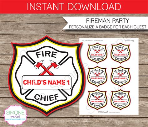 fire chief badges printable fireman birthday party