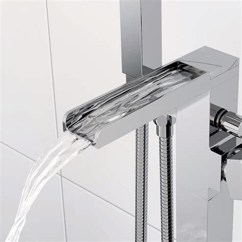 Waterfall Bathroom Freestanding Bath Shower Mixer Tap Square Chrome
