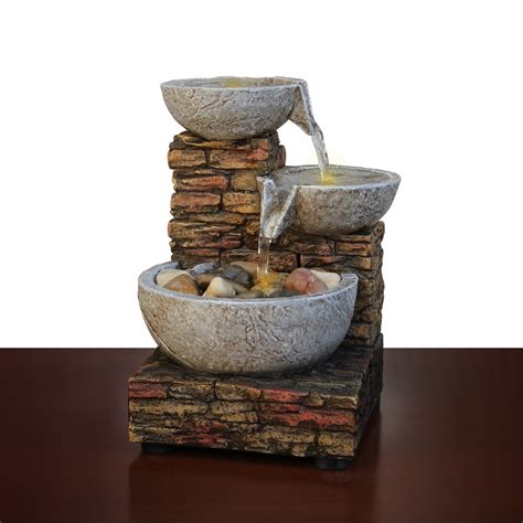 Brick Water And Led Relaxing Cascading Bowl Fountain Led For Indoor