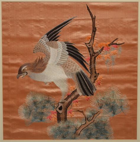 Lot 4 Chinese Embroidered Framed Silks Of Birds