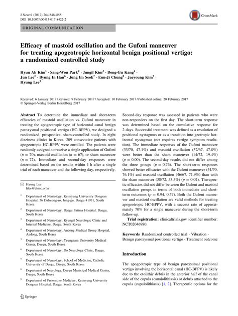 Pdf Efficacy Of Mastoid Oscillation And The Gufoni Maneuver For