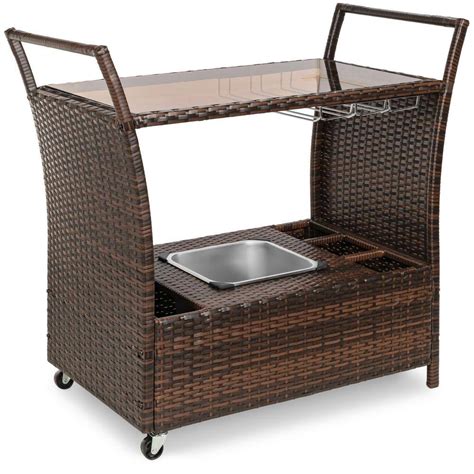 Best Choice Products Brown Wicker Outdoor Rolling Bar Serving Cart With