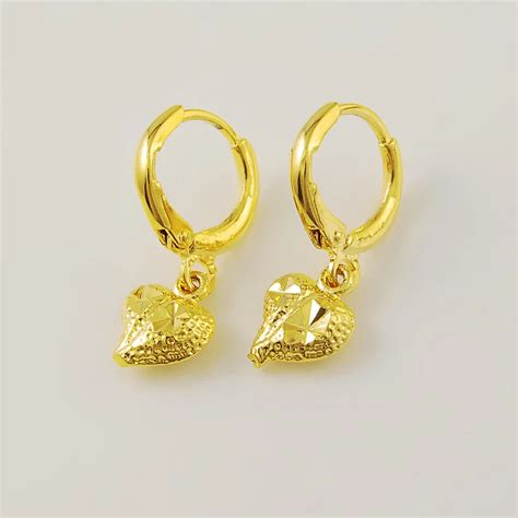 K Gold Plating Heart Earring Shinny Gold Color Drop Earrings