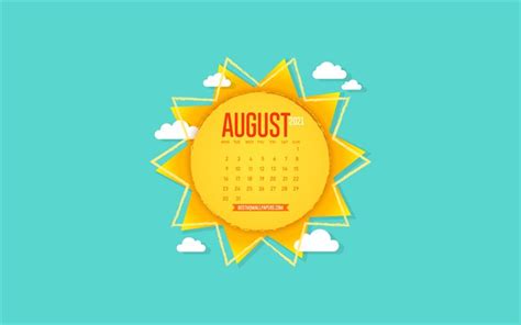 Download Wallpapers 2021 August Calendar Creative Sun Paper Art