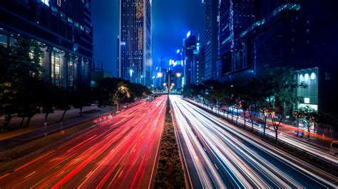 Autonomous Vehicles Cars Blurred Hong Kong City Street