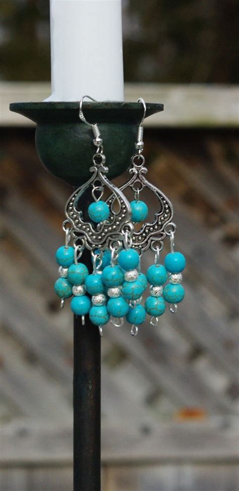Turquoise Stone Boho Chandelier Earrings Silver And Etsy Canada