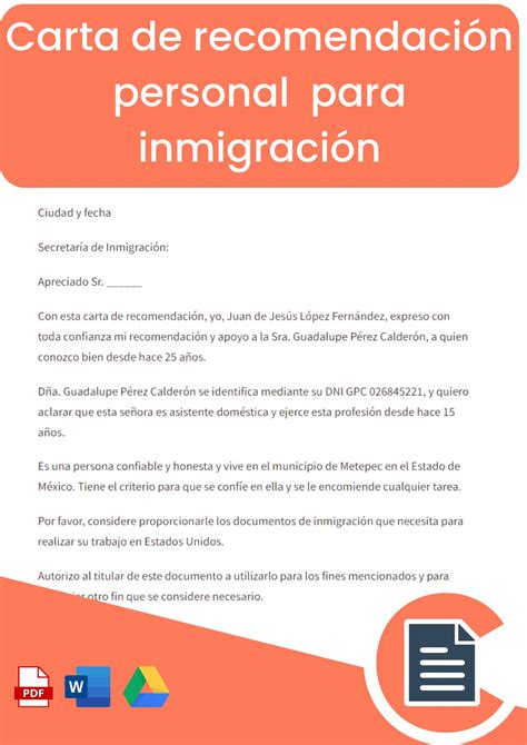 Carta De Recomendación Inmigracioón Online Word Pdf