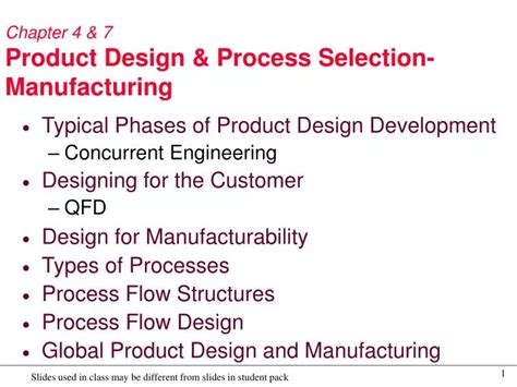 Ppt Chapter 4 And 7 Product Design And Process Selection Manufacturing