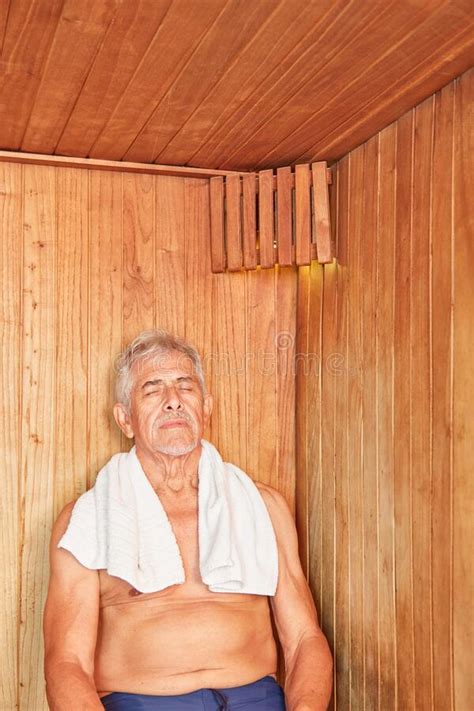 Senior Man Is Sitting In The Sauna Stock Image Image Of Healthy Comfortable