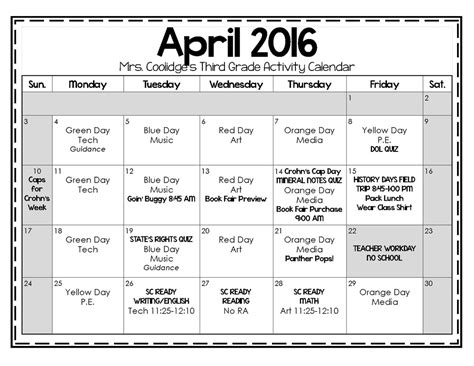 Revised April Calendar