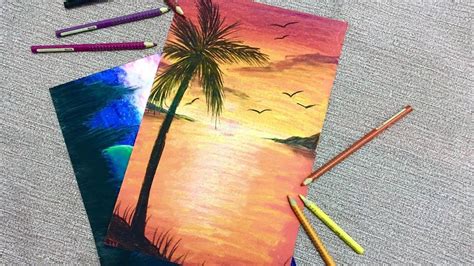 Color With Crayons Seaside Sunset Crayons Artwork Colors Drawing