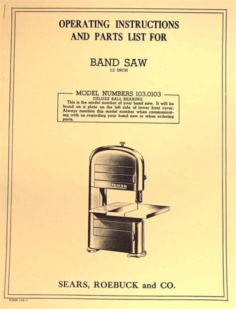 Craftsman 1030103 12 Inch Band Saw Owners Instructions And Parts