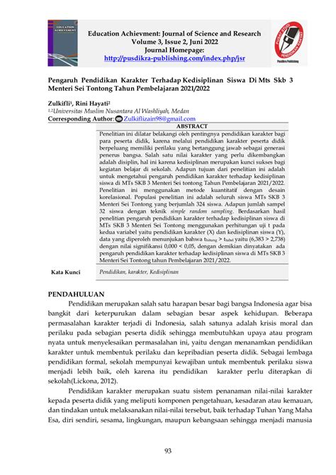 Pdf Pengaruh Pendidikan Karakter Terhadap Kedisiplinan Siswa Di Mts