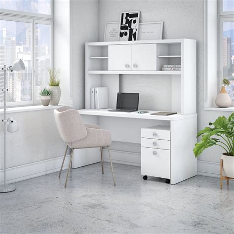Luckily, computer desks with hutches provide us with a simple solution to space constraints. White Credenza Desk with Hutch and File Cabinet - Echo ...