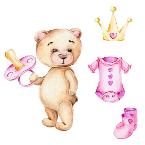 Cute Sleeping Teddy Bear Silver Moon Watercolor Hand Draw Illustration