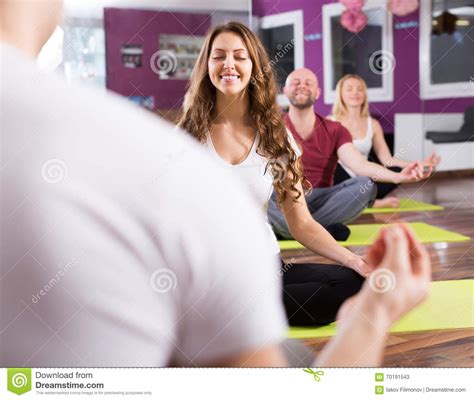 Adults Having Yoga Class Stock Image Image Of Interior 70191543