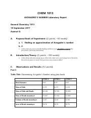 Avogadro S Number Lab Report TEMPLATE Pdf CHEM 1013 AVOGADROS NUMBER