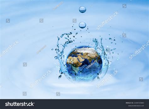 Planet Earth Splashing Water Surface On Stock Photo 2144725883