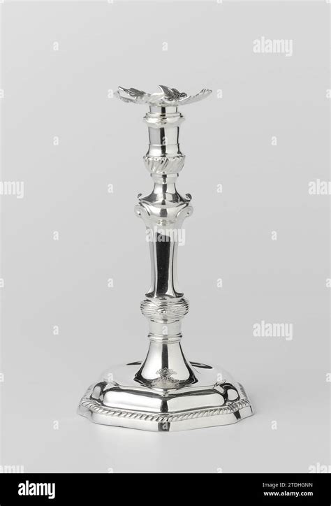 Candlestick Of Silver With Hexagonal Base And Trunk And With A Fat