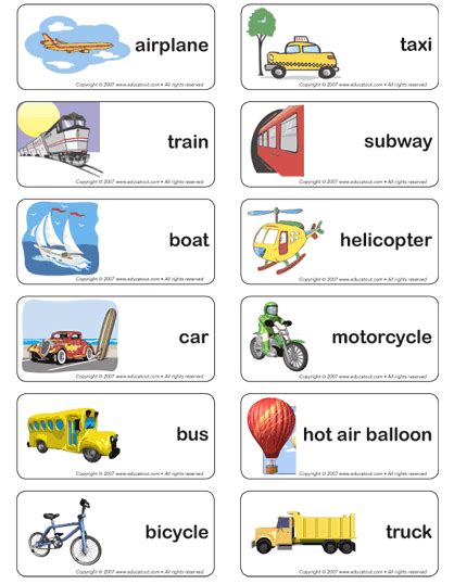 Savesave kids picture dictionary.pdf for later. transportation word cards free - Google Search | Learning ...