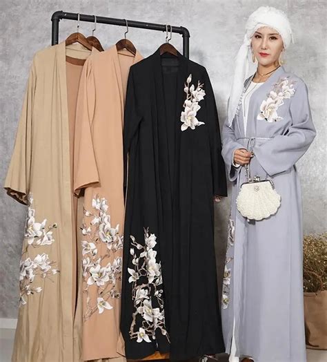 Dubai Dress Islamic Clothing Flower Embroidery Open Cardigan Muslim