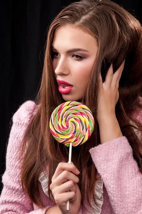 Beautiful Woman With Lollipop Stock Photo Image Of Background
