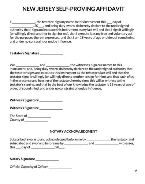 New Jersey Self Proving Affidavit Form Eforms Bank Home Com