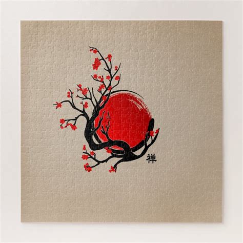 Zen Enso Circle Sun And Red Sakura Blossom Jigsaw Puzzle Zazzle