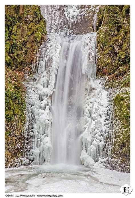 Multnomah Falls Wahkeena Falls Horsetail Falls Covered In Snow Frozen