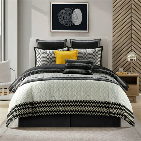 Lanco Geometric Black And Grey Comforter Set King Size 8 Piece