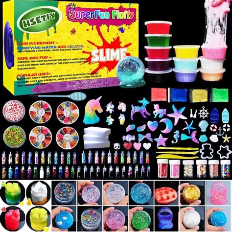 The kit includes fruit slices, foam balls, paper accessories, straws, and fishbowl beads. Hsetiy Unicorn Diy Slime Kit Supplies-6 cloud Slime, Slim ...