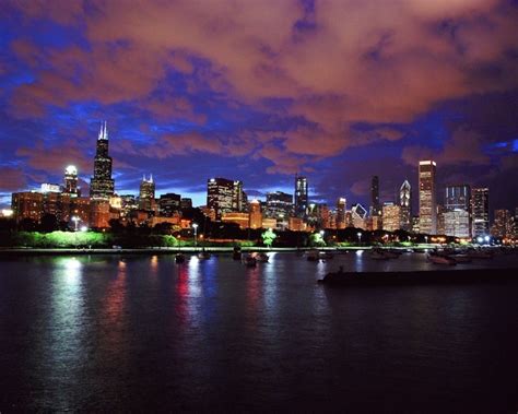 Chicago Skyline Night Wallpaper Hd