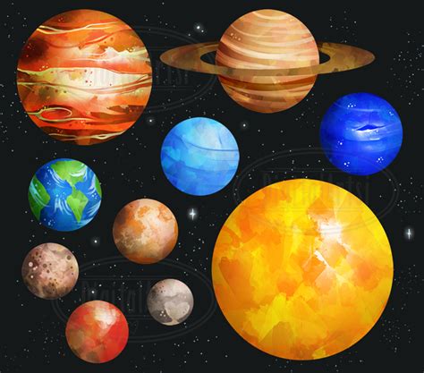 Watercolor Planets Clipart 190341 Illustrations Design Bundles