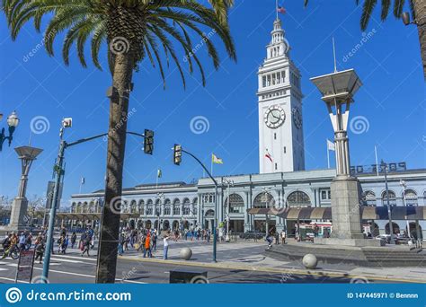 The Ferry Building And Marketplace Over Blue Sky At The Embarcadero In