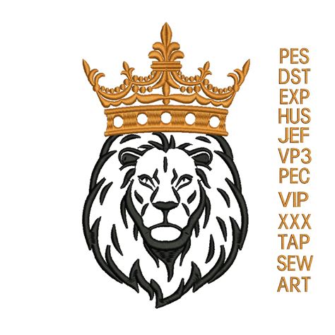 Lion Crowned Embroidery Design Lion Head Embroidery Etsy